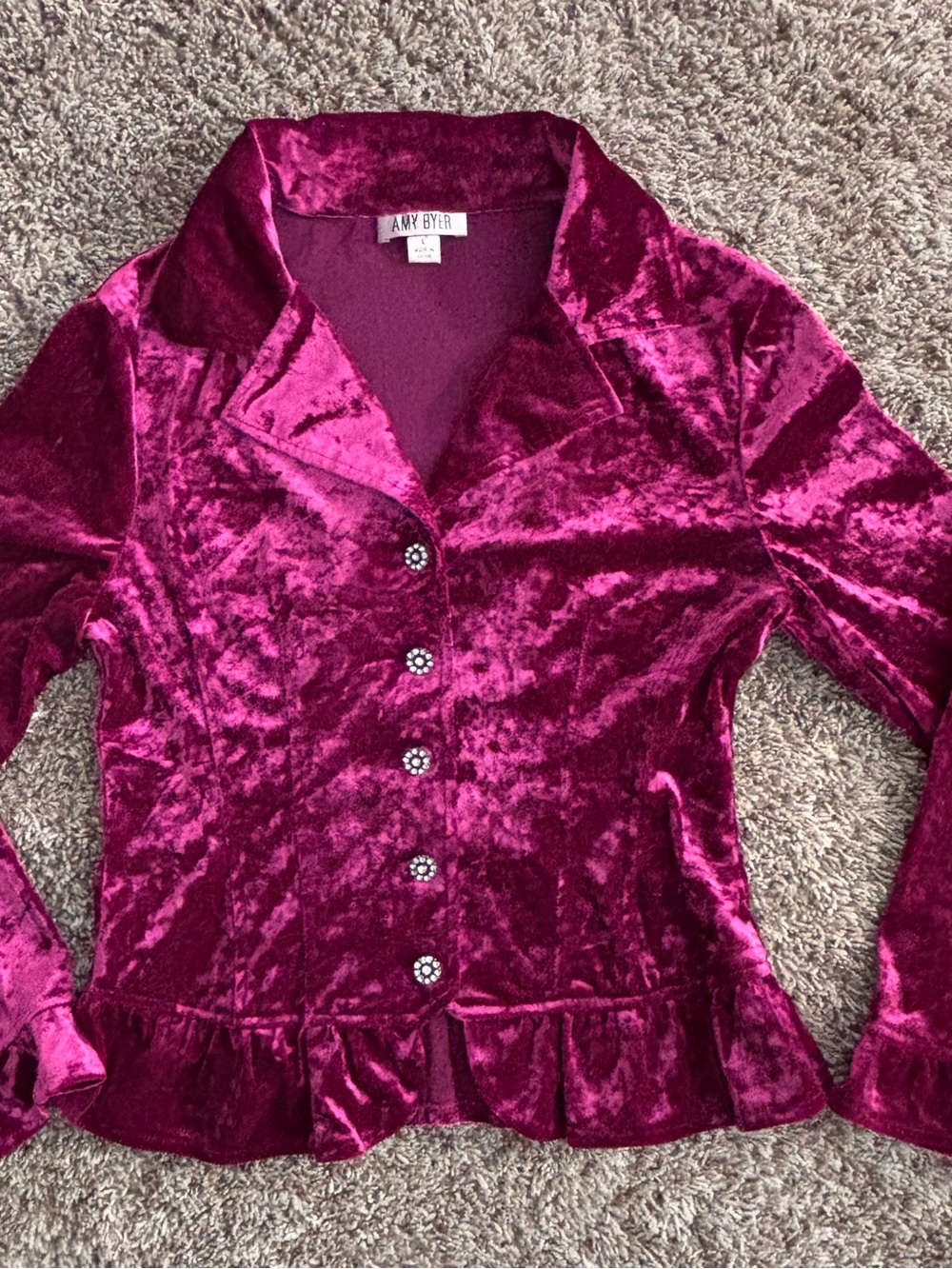 Vintage 90s Crushed Velvet Button Blouse - Picture 2 of 8
